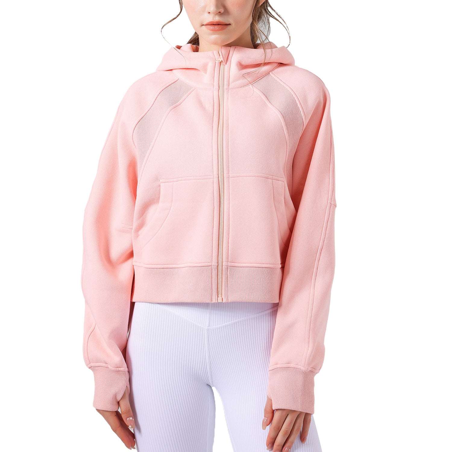 Fleece-lined Yoga Clothes Hooded Sweater Loose Thick Casual Zipper Sports Top