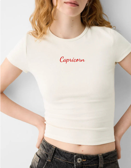 Women's Twelve Constellations Letter Printed Short Sleeved T-shirt - Capricorn Zodiac