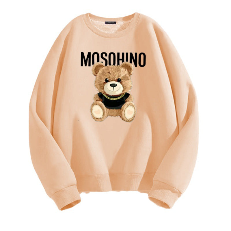 Bear Printed Peach All-matching Unisex Sweatshirt