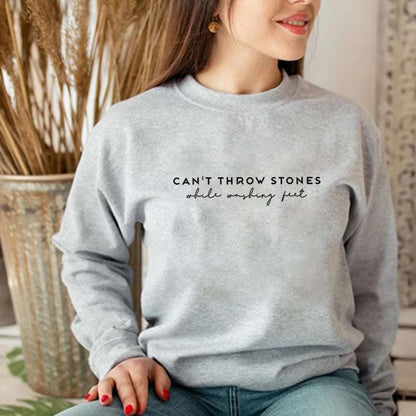 Women's Plain Slogan Floral Print Long Sleeve Pullover