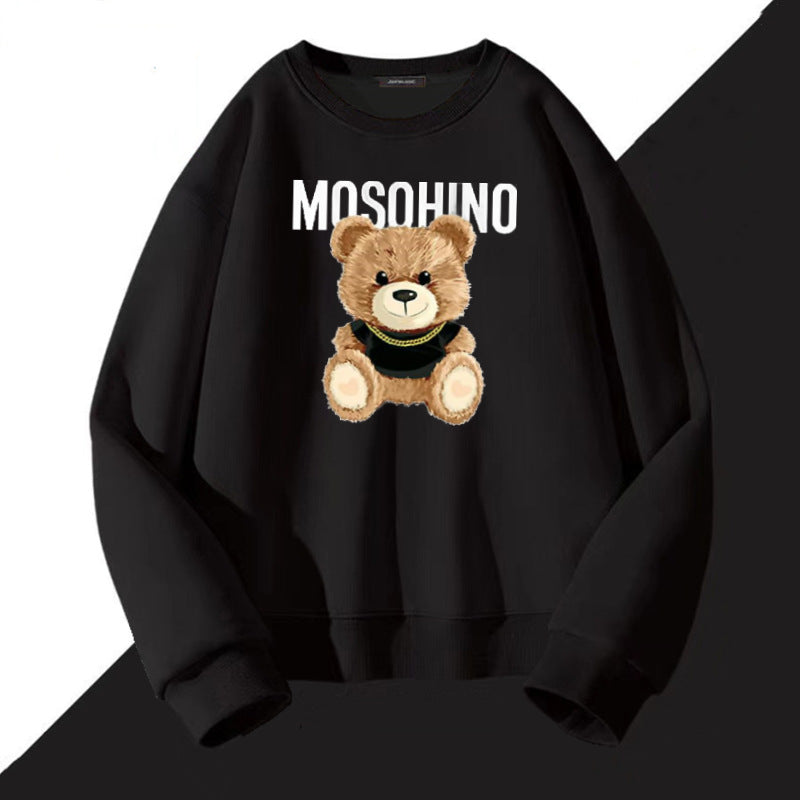 Bear Printed Black All-matching Unisex Sweatshirt