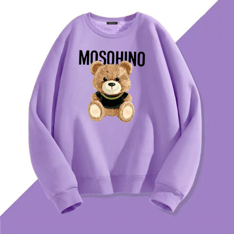 Bear Printed Lavender All-matching Unisex Sweatshirt