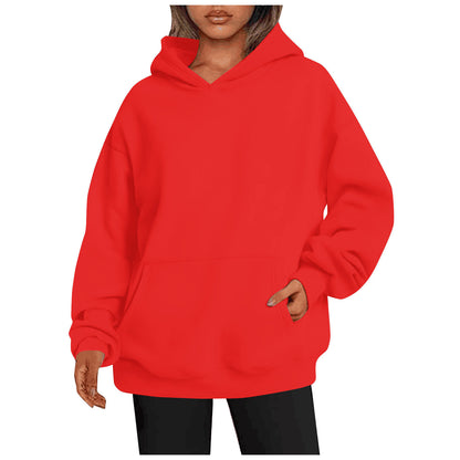 Women's Red Autumn Thick Hoody Sweater