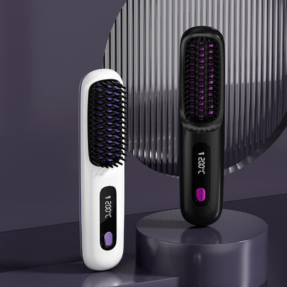 LCD USB Charging Ceramic Heating Electric Comb Hair Straightener