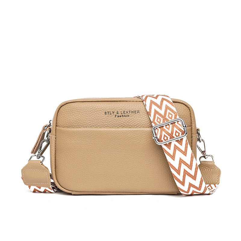 Beige Rhombus Embroidered Wide Shoulder Strap 