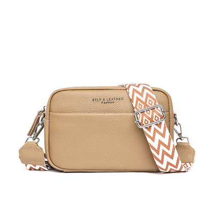 Beige Rhombus Embroidered Wide Shoulder Strap 