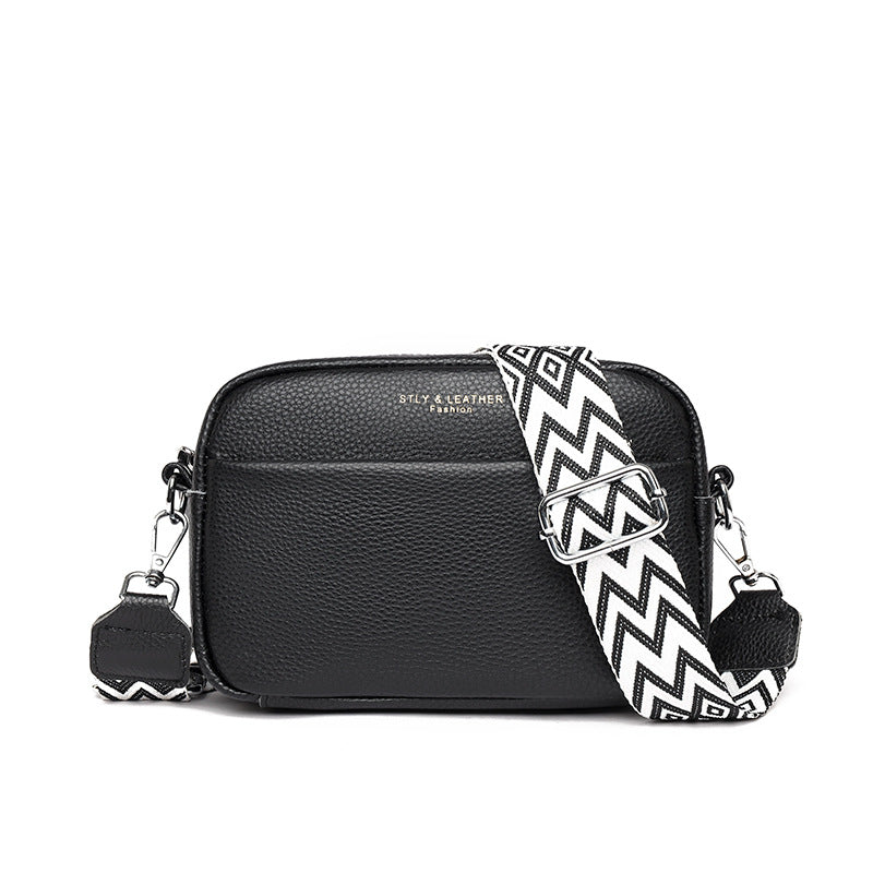 Black and White Rhombus Embroidered Wide Shoulder Strap