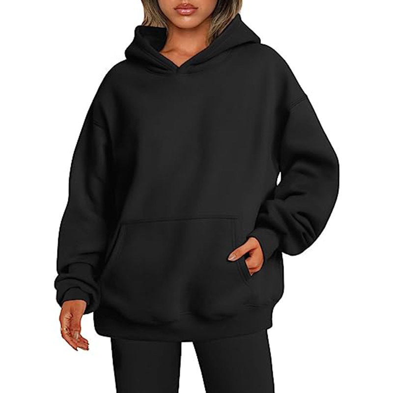 Women's Black Autumn Thick Hoody Sweater