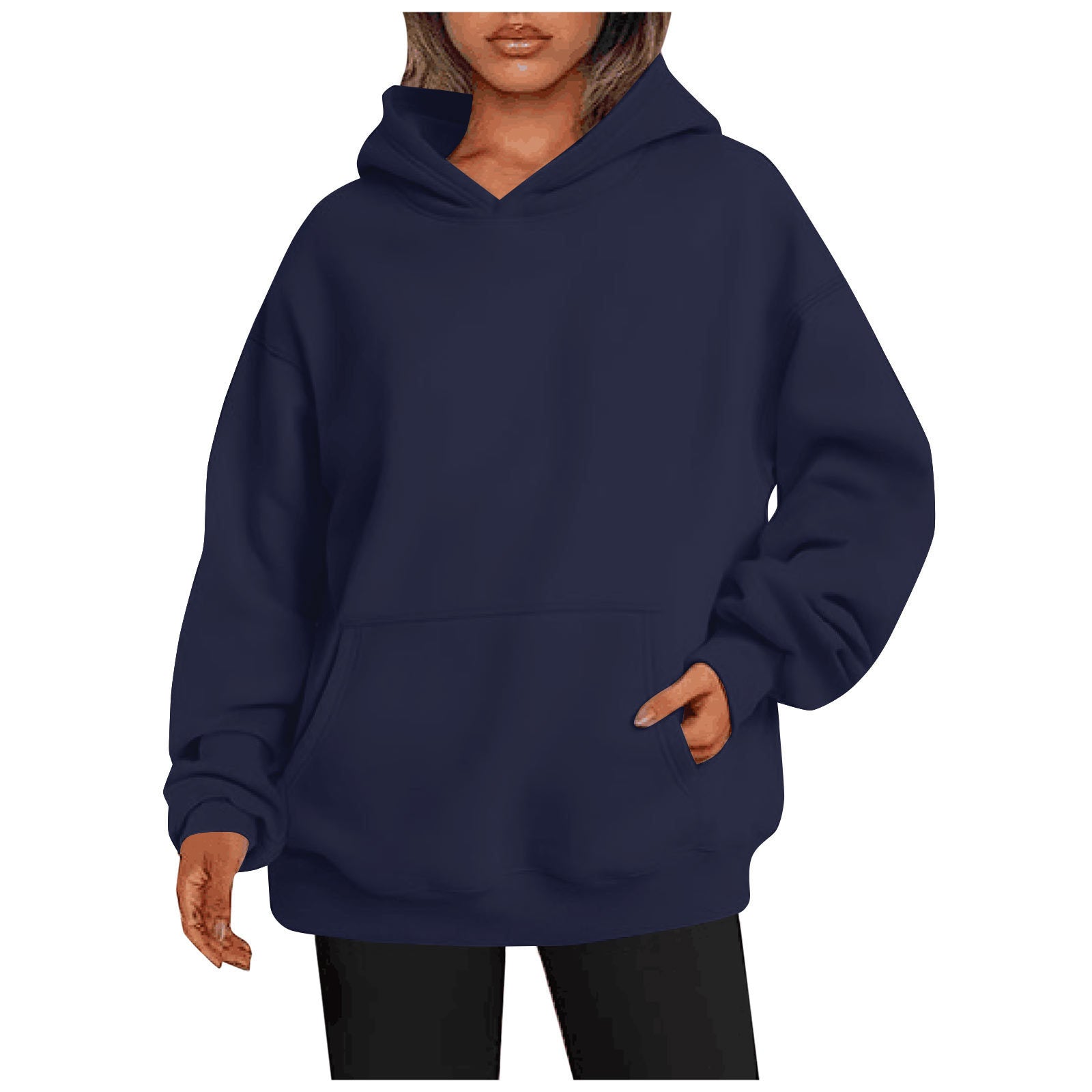 Women's Navy Blue Autumn Thick Hoody Sweater