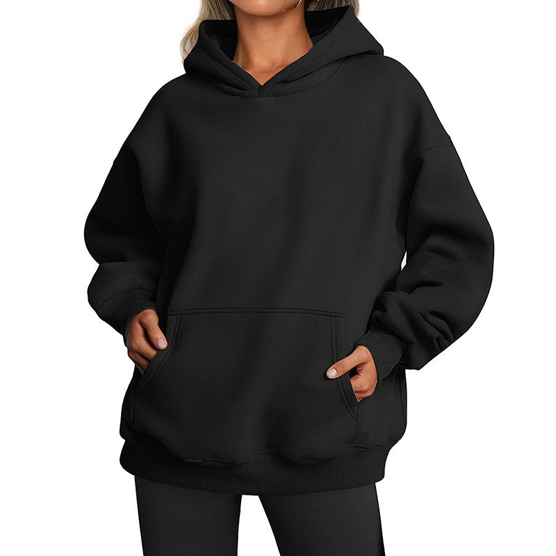 Women's Black Autumn Thick Hoody Sweater