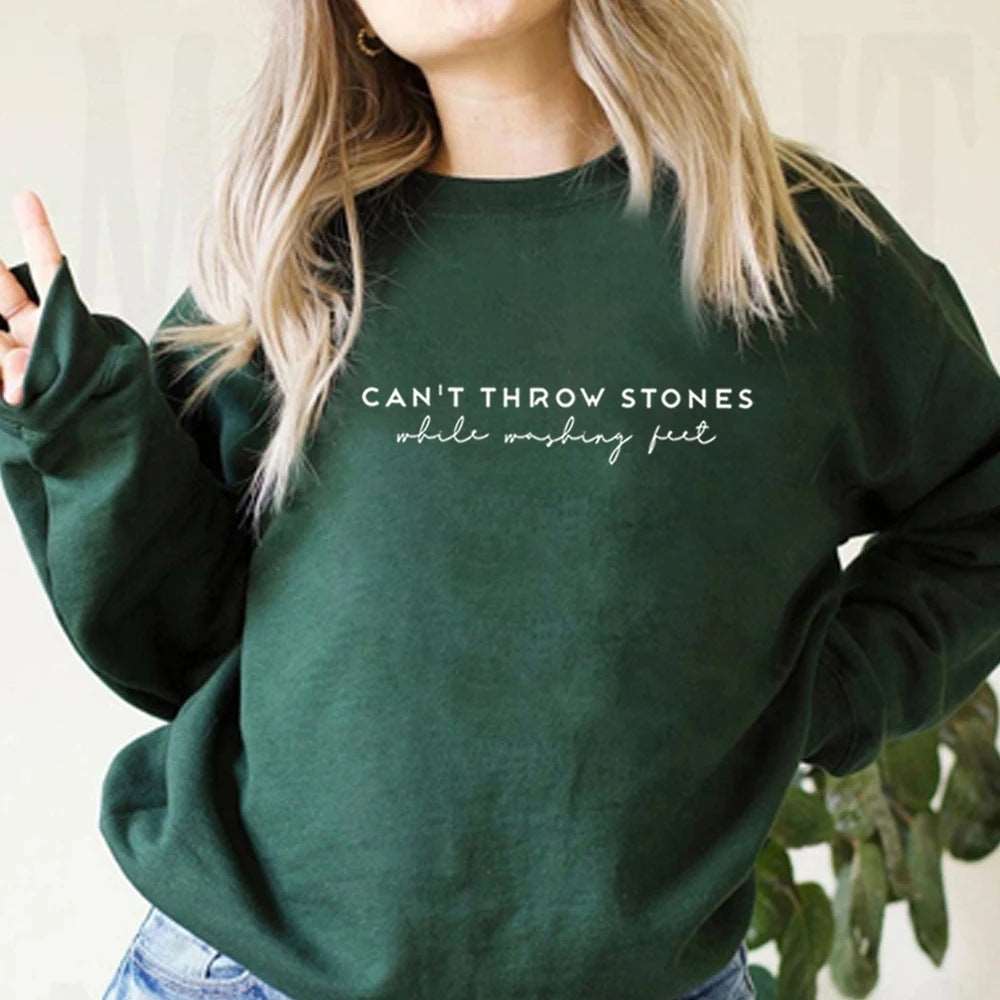 Women's Plain Slogan Floral Print Long Sleeve Pullover