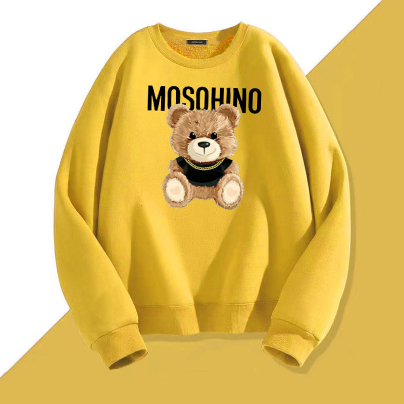 Bear Printed Yellow All-matching Unisex Sweatshirt