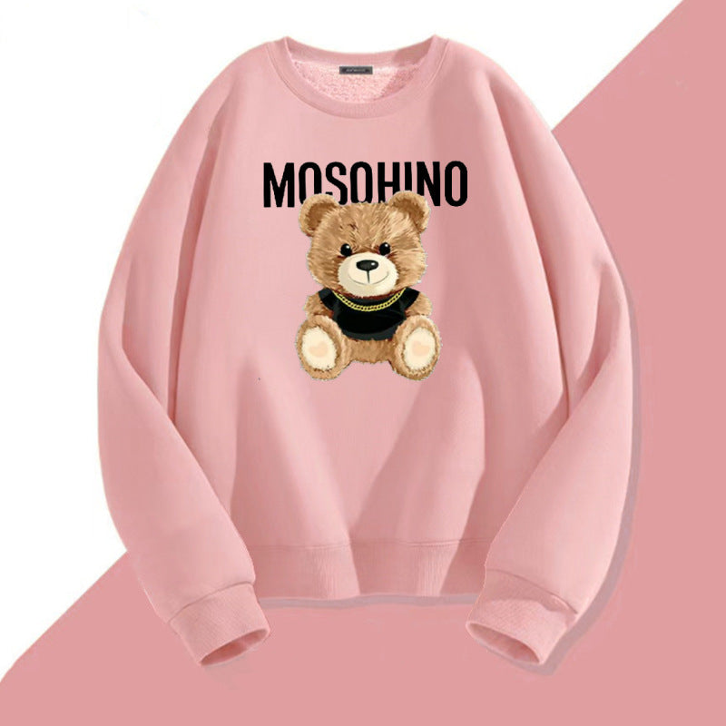 Bear Printed Pink All-matching Unisex Sweatshirt