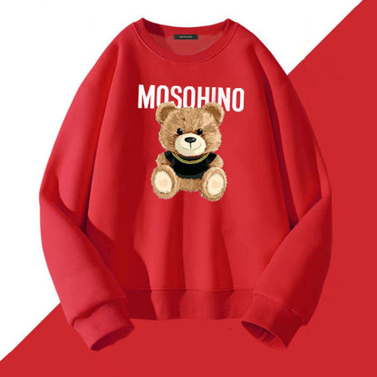 Bear Printed Red All-matching Unisex Sweatshirt