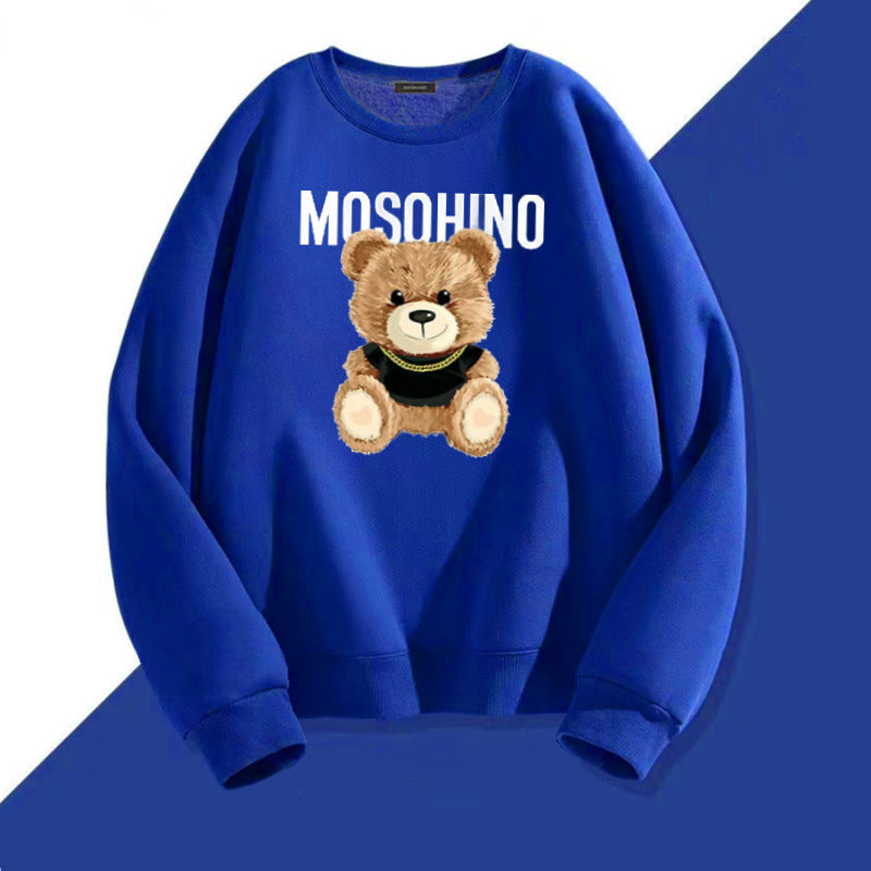 Bear Printed Blue All-matching Unisex Sweatshirt