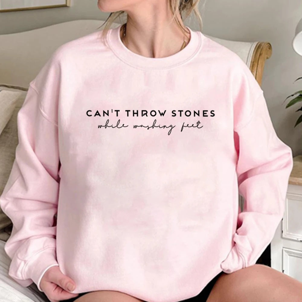 Women's Plain Slogan Floral Print Long Sleeve Pullover