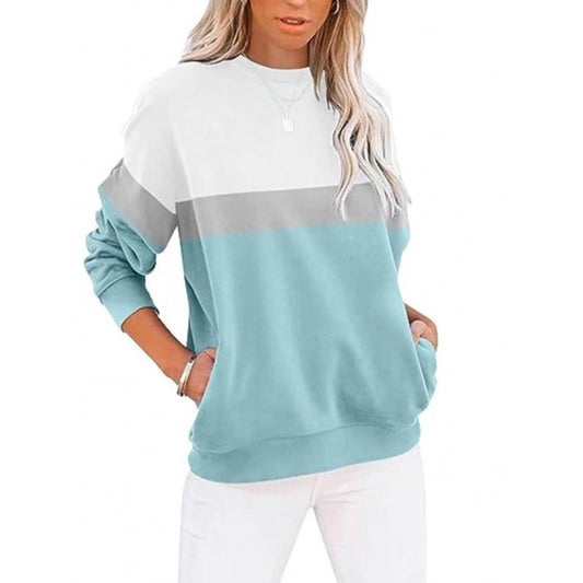 Women's Long Sleeve Color Matching Sports Sweater Round Neck Casual Pullover