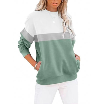 Women's Long Sleeve Color Matching Sports Sweater Round Neck Casual Pullover