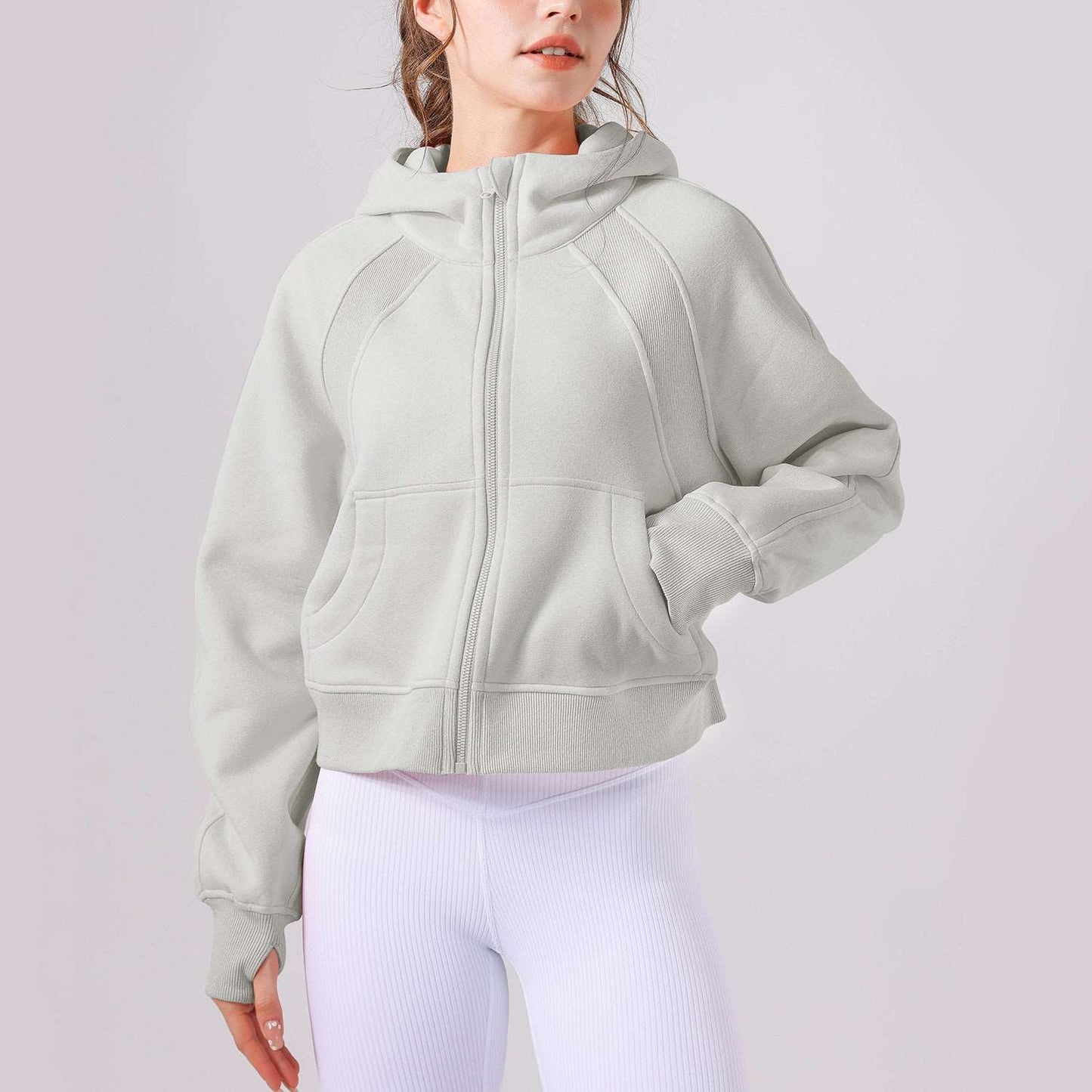 Fleece-lined Yoga Clothes Hooded Sweater Loose Thick Casual Zipper Sports Top