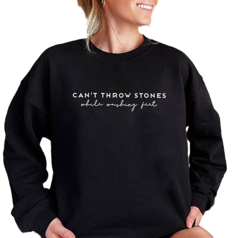 Women's Plain Slogan Floral Print Long Sleeve Pullover