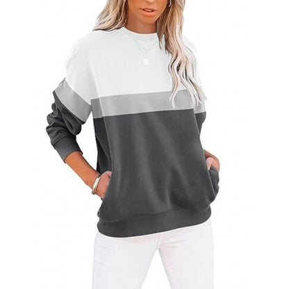 Women's Long Sleeve Color Matching Sports Sweater Round Neck Casual Pullover